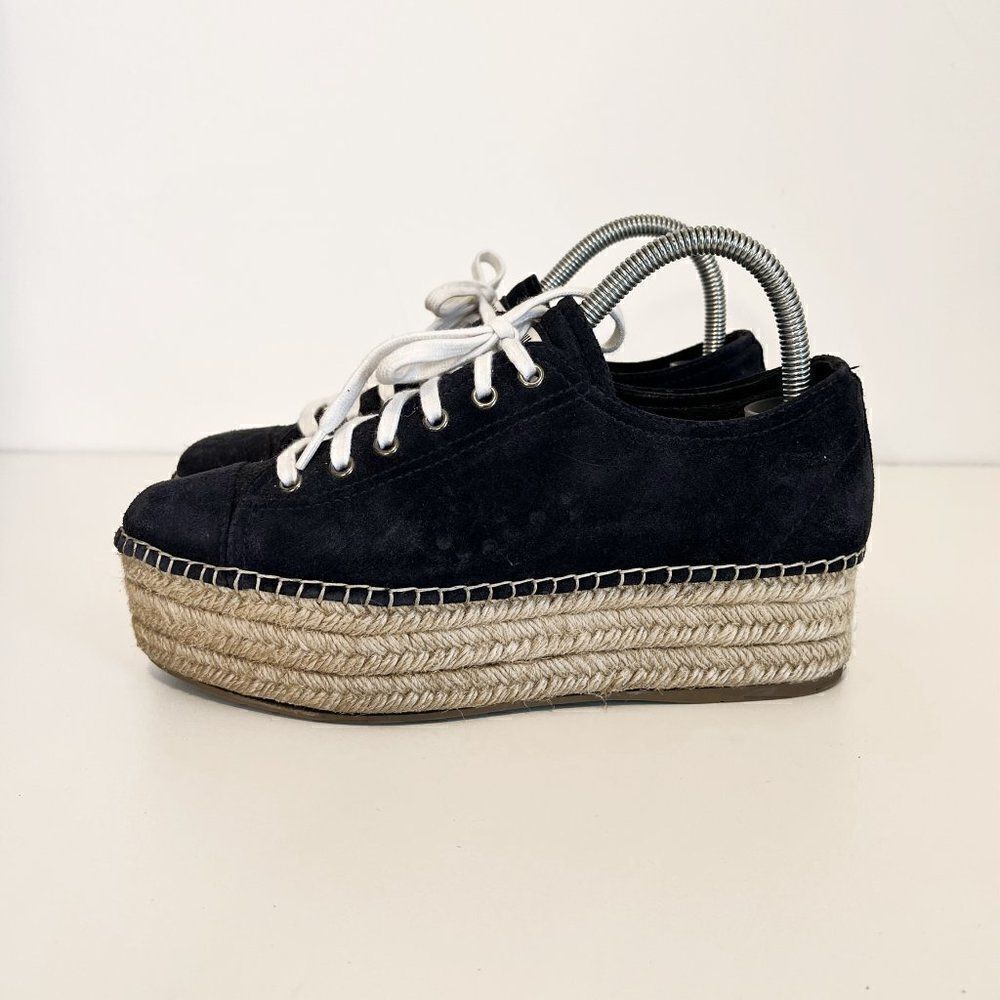 Miu Miu Blue Suede Lace Up Espadrille Platform Creeper Sneakers - Picture 4 of 9